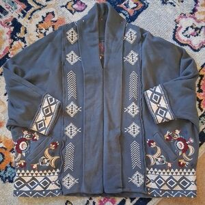 Embroidered Slate Blue Shawl Collar Sweater Jacket, Jw Los Angeles